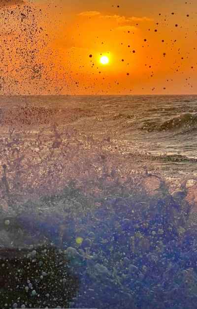 Wave Crashing Close-Up at Sunset, Mediterranean Sea