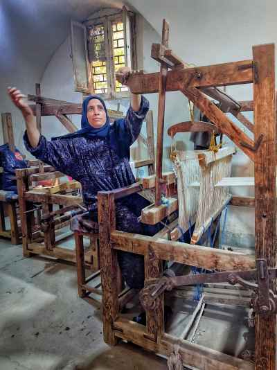 Egyptian Woman Operating Traditional Wooden Loom, Harrania Giza