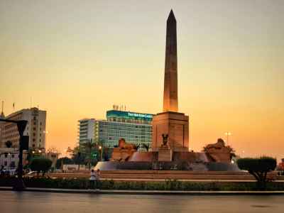 Ancient Egyptian Obelisk at Tahrir Square During Sunset