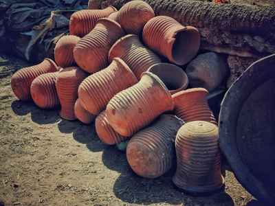 Red Clay Pottery Drying Outdoors, Gareis Village Monufia