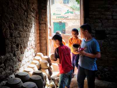 Children Near Unfired Pottery, Jarris Village, Al-Monofeya