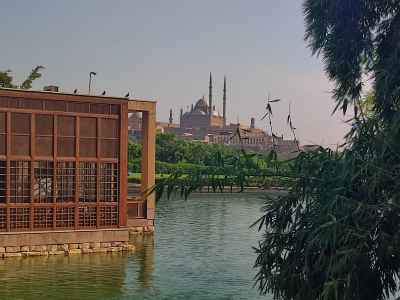 Wooden Restaurant Overlooking Lake and Cairo Citadel, Al-Azhar Park