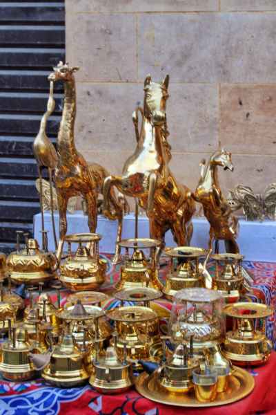 Brass Horse and Giraffe Figurines with Coffee Sets, Khan el-Khalili