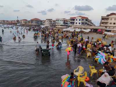 Crowded Ras El Bar Beach at Sunset, Damietta Egypt