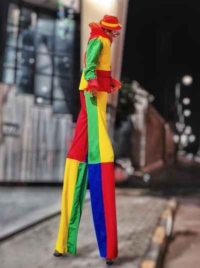 Stilt Walker Clown in Rainbow Costume, Giza