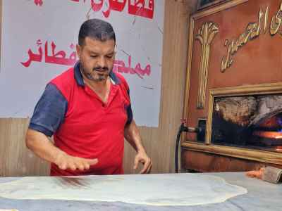 Baker Stretching Fatayer Dough by Hand, Al-Hussein Cairo