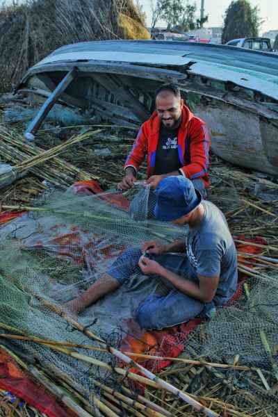 Fishermen Repairing Fishing Nets, Borollus Island, Kafr El Sheikh