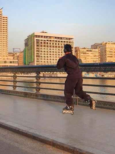 Rollerblader Skating on Qasr El Nile Bridge, Cairo
