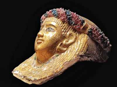 Gilded Mummy Mask with Floral Wreath, Greco-Roman Egypt