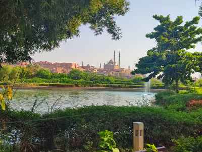 Al-Azhar Park Artificial Lake with Saladin Citadel View