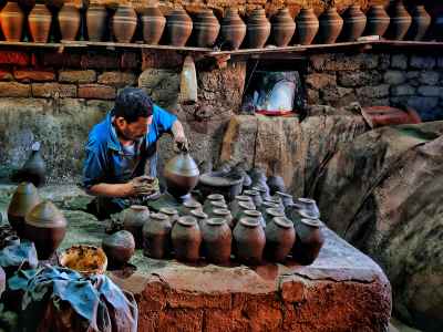 Clay Pottery Maker Arranging Qulal, Al-Monofeya Egypt