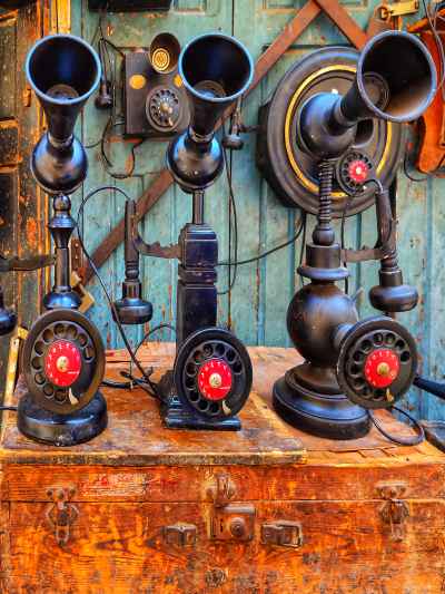 Antique Black Candlestick Phones with Arabic Numerals, Cairo