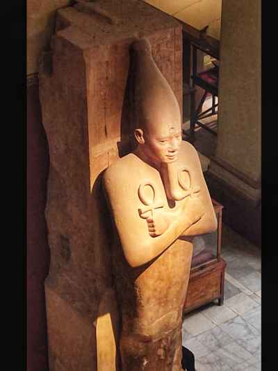 Ancient Egyptian Royal Osirian Statue Holding Ankh Symbols, Cairo Museum