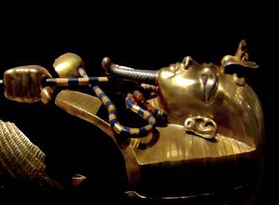 Tutankhamun Golden Coffin with Royal Crook and Flail