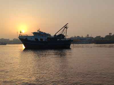 Fishing Boat Moored at Sunset, Ras El Bar Nile