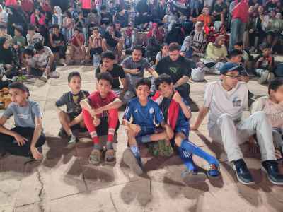 Egyptian Children Watching Football Match Night Event