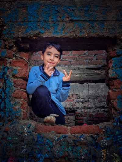 Boy Posing in Old Brick Wall Window, Kafr El Sheikh