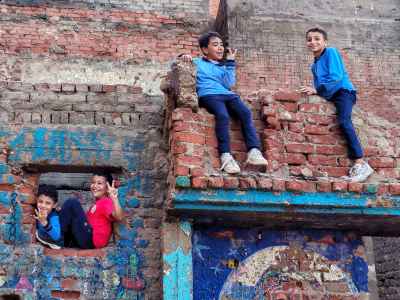 Children Playing on Ruined Wall, Borollos Village, Kafr El Sheikh