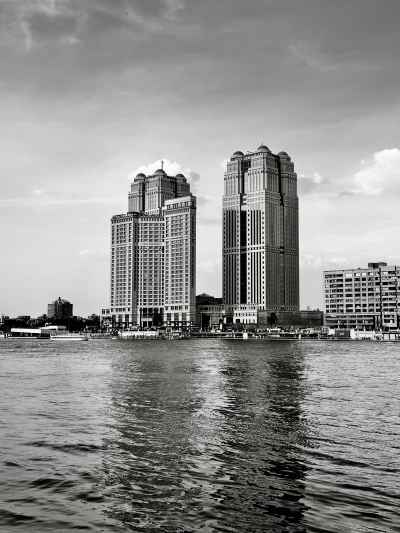 Nile City Towers Black and White, Cairo Corniche