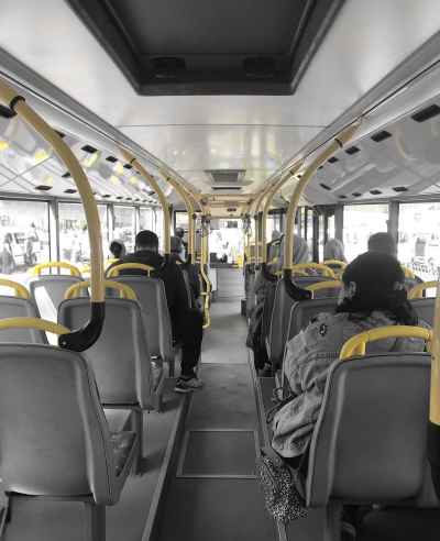 Passengers Riding a Public Bus in Al-Hosary, Giza, Egypt