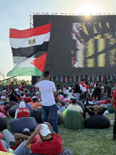 Egypt and Palestine Flags at Fan Zone Football Screening