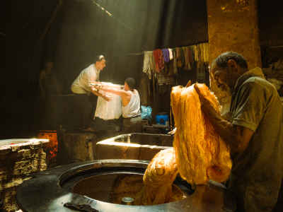 Workers Dyeing Fabric at Salama Dyehouse, Cairo