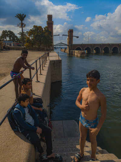 Boys Swimming at Al-Qanater Al-Khayreya Nile Barrage, Cairo