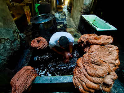Textile Worker Dyeing Yarn, Darb Al-Ahmar Cairo