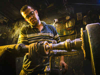 Lathe Worker Crafting Hookah Parts, Al-Gamaliya Cairo