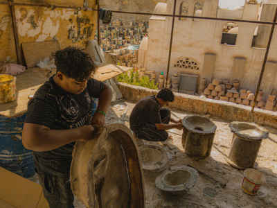 Fiberglass Workers Shaping Molds, Old Cairo Workshop
