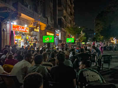 Egypt Football Fans Watching Match at Cairo Street Cafe