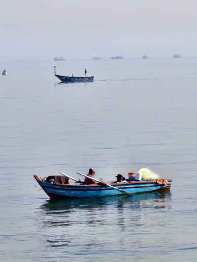 Fishing Boat Crossing the Calm Morning Sea in Alexandria