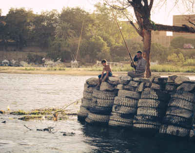 Man and Boy Fishing at Al-Qanater, Al-Qalyubia