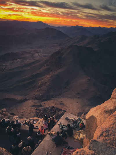 Sunset Hikers on Mount Saint Catherine Summit, Sinai