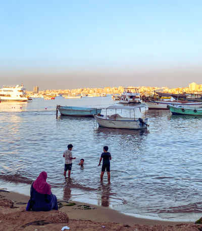 Family at Alexandria Waterfront, Bahri Harbor Sunset