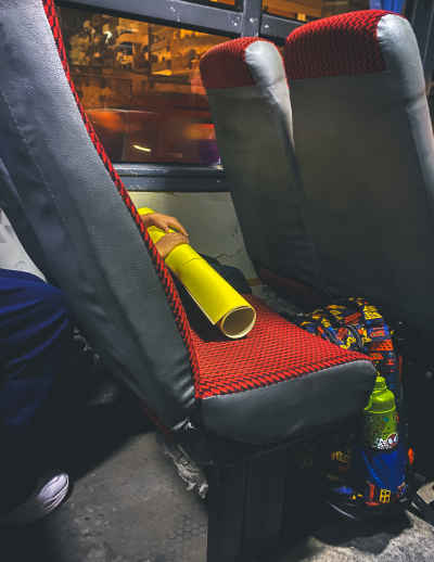 Student Belongings on School Bus Seat, Alexandria Egypt