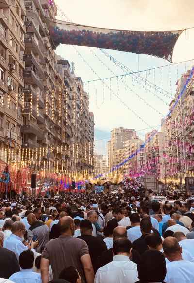 Eid Prayer Amid Balloons and Decorations in Alexandria