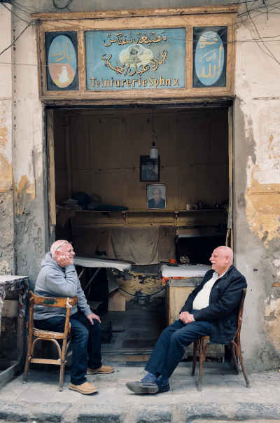 Two Elderly Men Outside Tanturerie Sphinx Shop, Bahri Alexandria