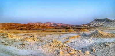 Mountain Landscape and Salt Flats in South Sinai, Egypt at Sunset