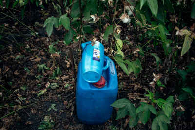 Blue Plastic Jerry Can in Cotton Field, El Mahalla