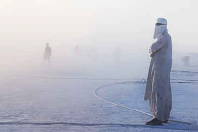 Quarry Workers Covered in White Dust, Minya Quarries