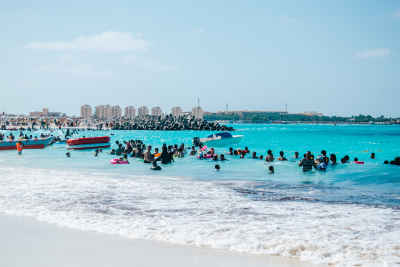 Families Swimming at Marsa Matruh Beach, Egypt