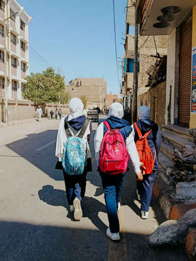 Three Schoolgirls Walking to School, Qena Upper Egypt