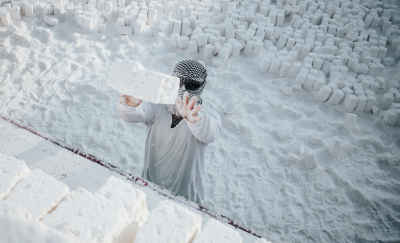 Quarry Worker Lifting White Stone Block, Minya