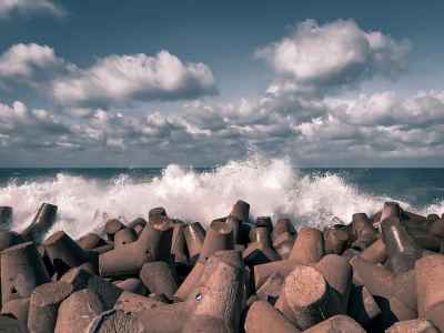 Mediterranean Waves Crashing on Tetrapod Breakwater, Alexandria