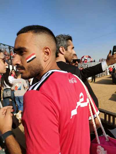 Egyptian Football Fan with Flag Face Paint, Cairo
