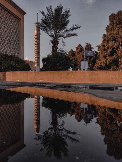 Cairo Tower Reflection in Wust El-Balad Street Puddle