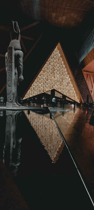 Grand Egyptian Museum Interior Pyramid Hall Night