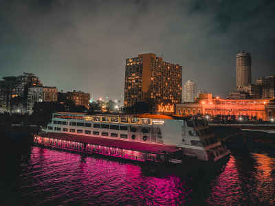 Nile River Dinner Cruise Boat at Night, Downtown Cairo