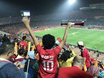 Young Mohamed Salah Fan Cheering at Cairo International Stadium